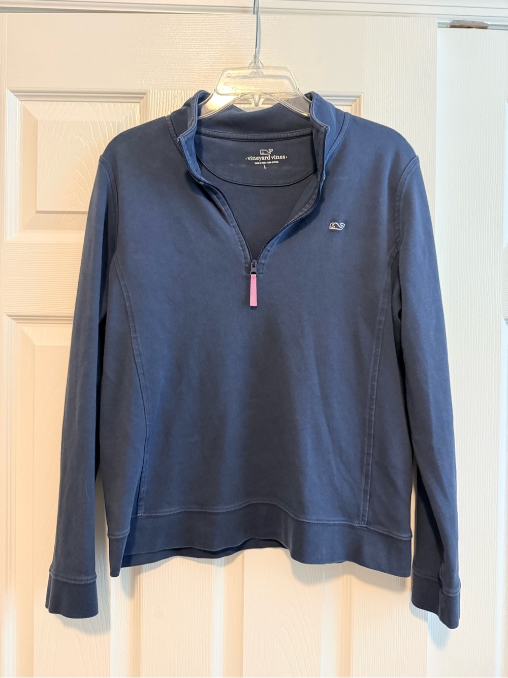Vineyard Vines Navy Quarter-Zip with Pink Zip Pull